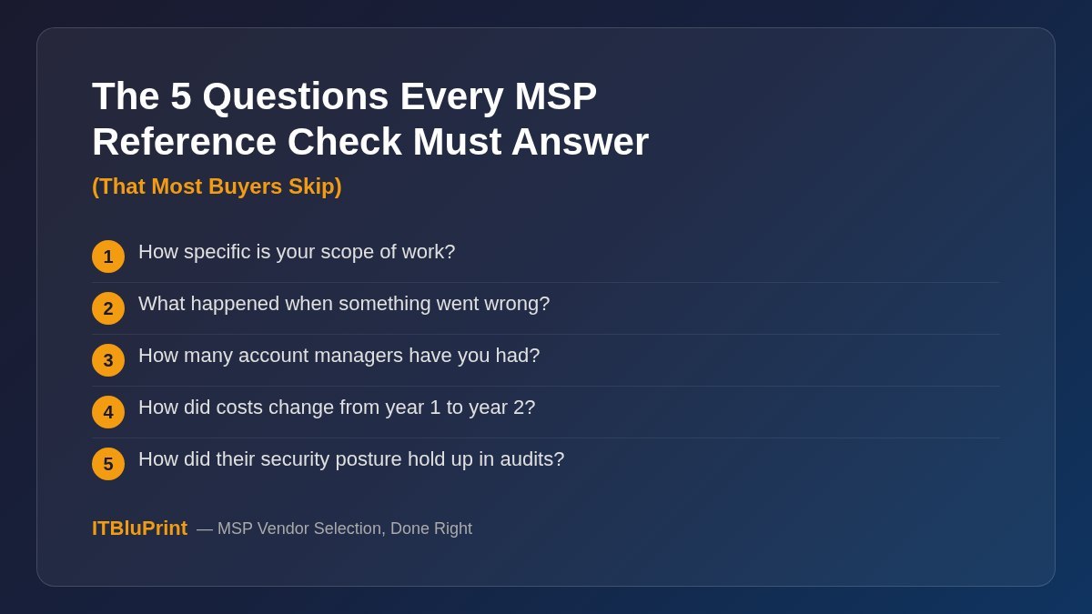 Reference check questions for MSP vendor selection